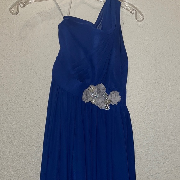 Navy 1 Shoulder Bridesmaid Dress w/ Custom Details - Picture 2 of 5